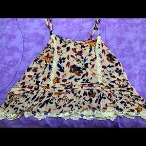 floral string strap crop top